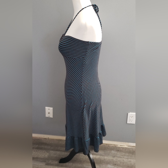 Sz S Black Turquoise Halter Dress - Picture 2 of 8